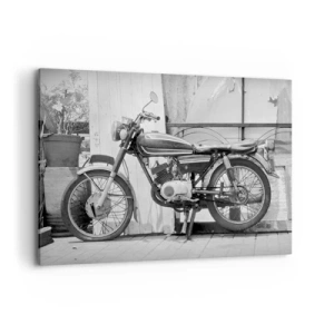 Impression sur toile - Image sur toile - Photo en noir et blanc d'une moto classique - 100x70cm - Classique au dessus de tout - Décoration murale moderne pour le salon et la chambre ARTTOR