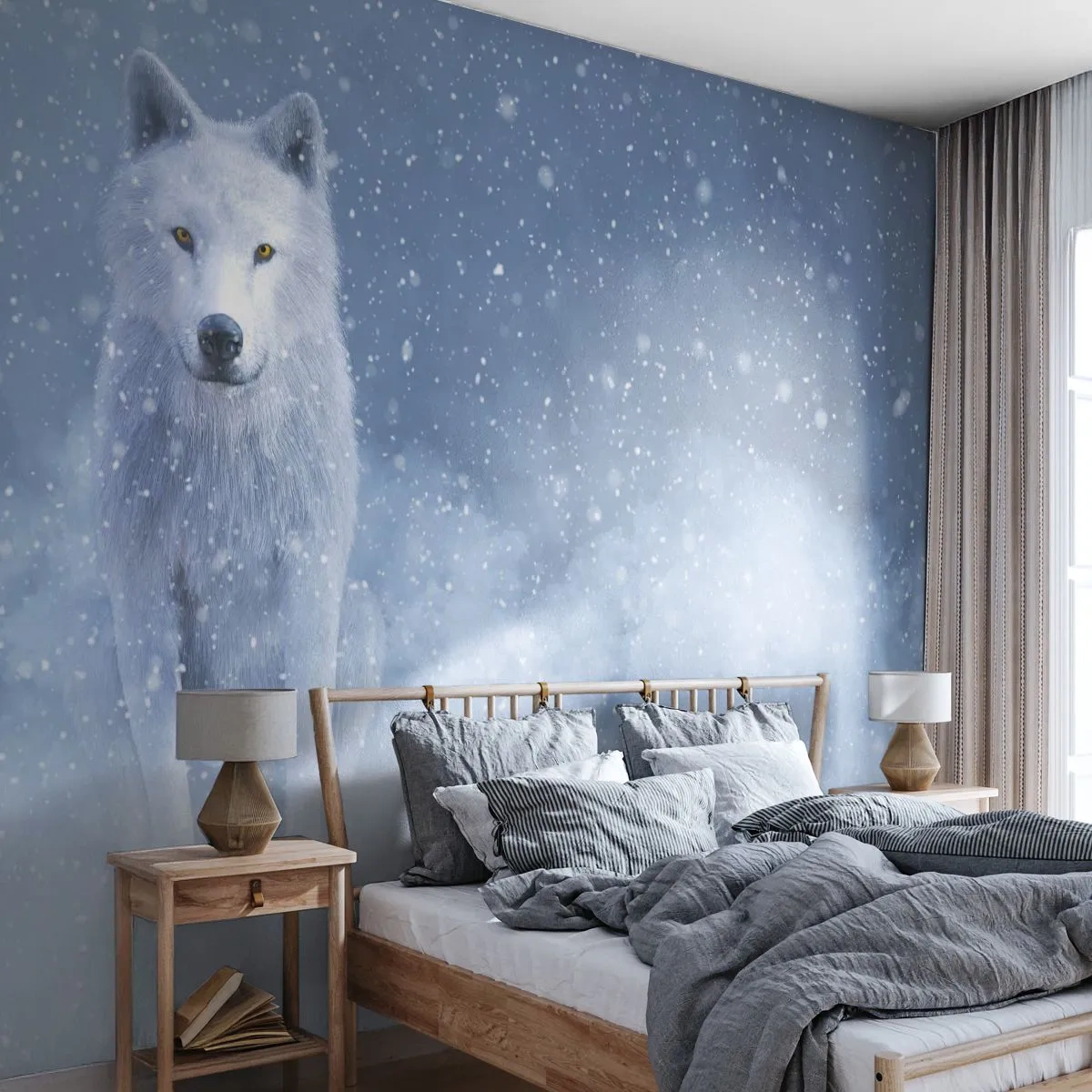 Papier Peint Photo Premium Sand - Dans une âme d'hiver - Loup blanc, Animaux, Hiver - 350x256 cm
