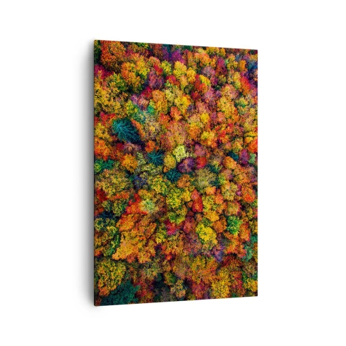 Impression sur toile - Image sur toile - Couronnes d'arbres colorées dans la palette d'automne - 70x100cm - Bouquet d'arbres automnal - Décoration murale moderne pour le salon et la chambre ARTTOR