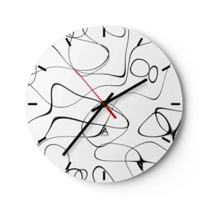 Horloge murale - Pendule murale - Lignes abstraites noires sur fond blanc - 30x30cm - Le chemin de la vie, les voies du hasard - Décoration murale moderne pour le salon, la cuisine et la chambre ARTTOR