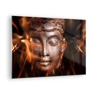 Impression sur verre - Image sur verre - Le visage brumeux du Bouddha dans des tons chauds d'or et de marron - 70x50cm - Il n'existe qu'ici et maintenant - Décoration murale moderne pour le salon et la chambre ARTTOR
