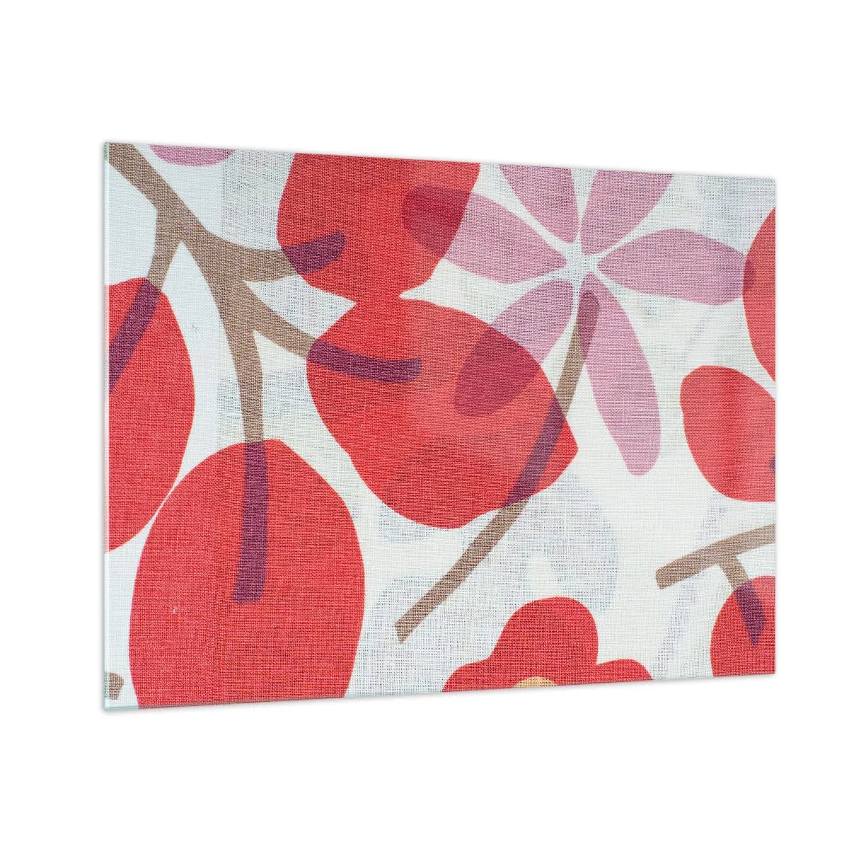 Impression sur verre - Image sur verre - Feuilles et fleurs roses et rouges sur fond clair - 70x50cm - Composition florale dans les roses - Décoration murale moderne pour le salon et la chambre ARTTOR