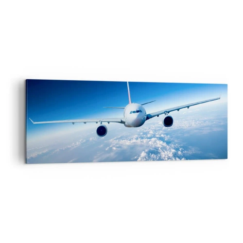 Impression sur toile - Image sur toile - Un avion volant au-dessus des nuages contre un ciel bleu - 140x50cm - Je vole parce que je le veux - Décoration murale moderne pour le salon et la chambre ARTTOR