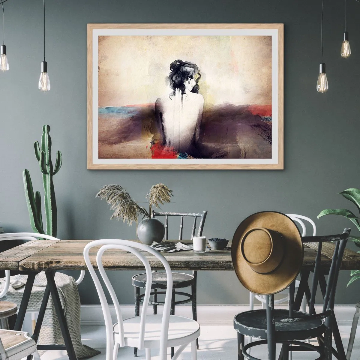 Affiche dans un chêne clair - Poster - Lignes lisses, formes ovales - 100x70 cm