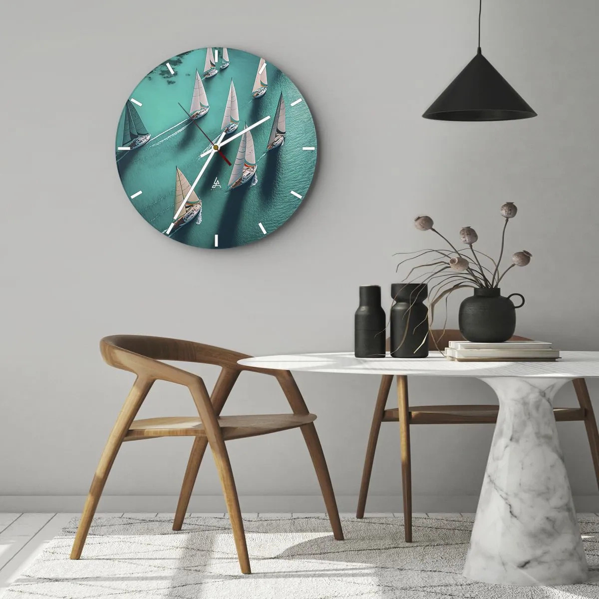 Horloge murale - Pendule murale - Des voiliers sur une eau turquoise dans un arrangement dynamique - 30x30cm - Dans une compétition avec le vent - Décoration murale moderne pour le salon, la cuisine et la chambre ARTTOR
