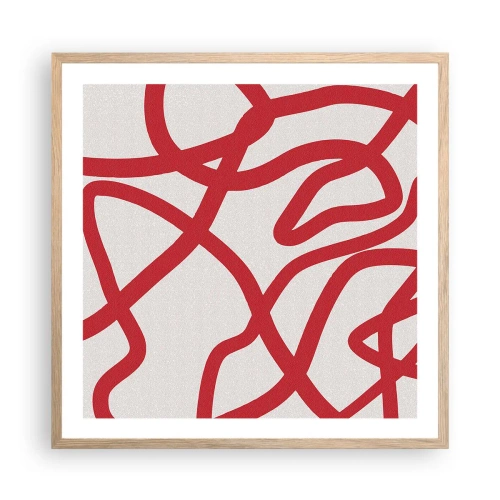 Affiche dans un chêne clair - Poster - Rouge sur blanc - 60x60 cm
