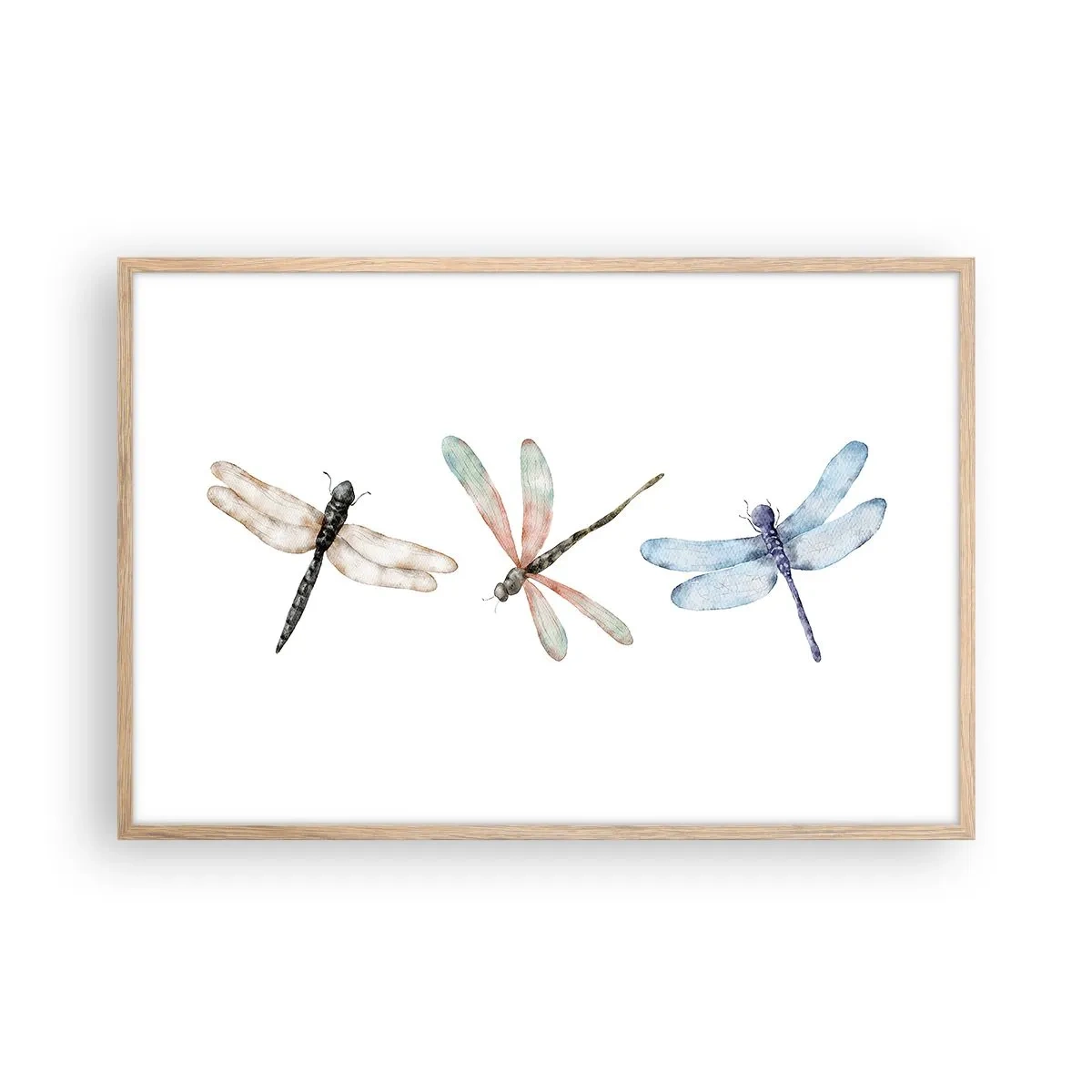 Affiche dans un chêne clair - Poster - Libellules en apesanteur - 91x61 cm