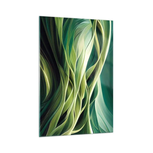 Impression sur verre - Image sur verre - Lignes dynamiques dans des tons de vert - 70x100cm - Jeu de vert abstrait - Décoration murale moderne pour le salon et la chambre ARTTOR
