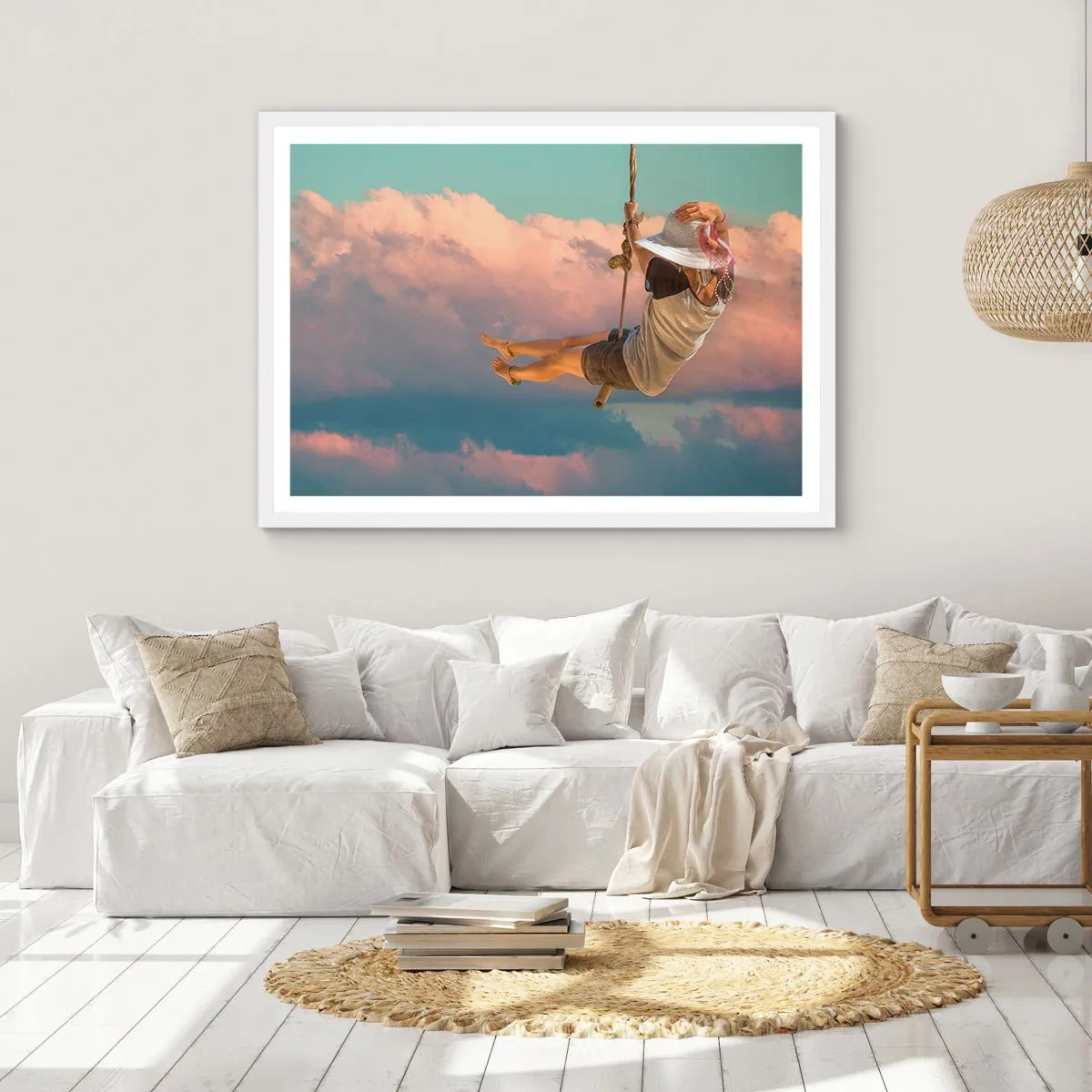 Affiche dans un cadre blanc - Poster - S'amuser dans les nuages - 50x40 cm