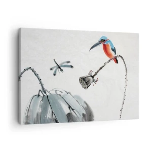 Impression sur toile - Image sur toile - Un oiseau coloré sur fond de végétation et une libellule - 70x50cm - La vie du champ - Décoration murale moderne pour le salon et la chambre ARTTOR