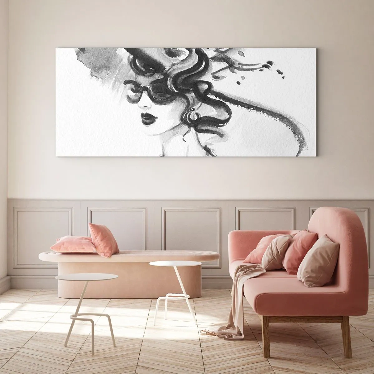 Impression sur verre - Image sur verre - Femme élégante avec un chapeau de style noir et blanc - 120x50cm - Une dame de caractère - Décoration murale moderne pour le salon et la chambre ARTTOR