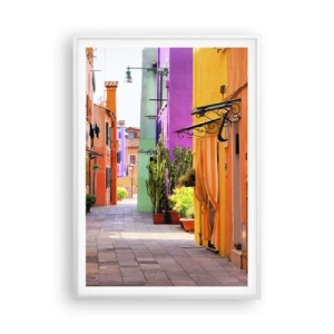 Affiche dans un cadre blanc - Poster - Allée arc-en-ciel - 70x100 cm