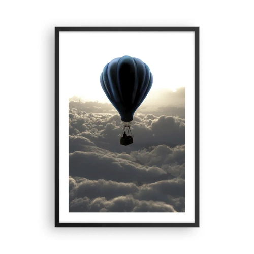 Affiche dans un cadre noir - Poster - Un ballon noir flottant au-dessus des nuages - 50x70cm - Un vagabond au dessus des nuages - Décoration murale moderne pour le salon et la chambre ARTTOR