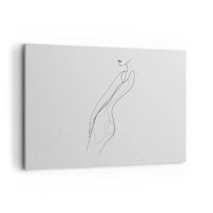 Impression sur toile - Image sur toile - Une ligne minimaliste montrant une silhouette sur un fond clair - 100x70cm - Juste une promesse - Décoration murale moderne pour le salon et la chambre ARTTOR