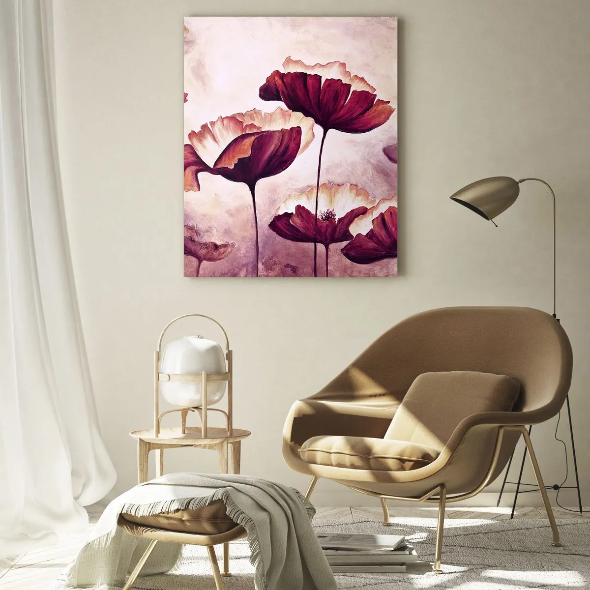 Impression sur verre - Image sur verre - Fleurs aux tons rouges et blancs sur un fond subtil - 70x100cm - Pétale rouge et blanc - Décoration murale moderne pour le salon et la chambre ARTTOR