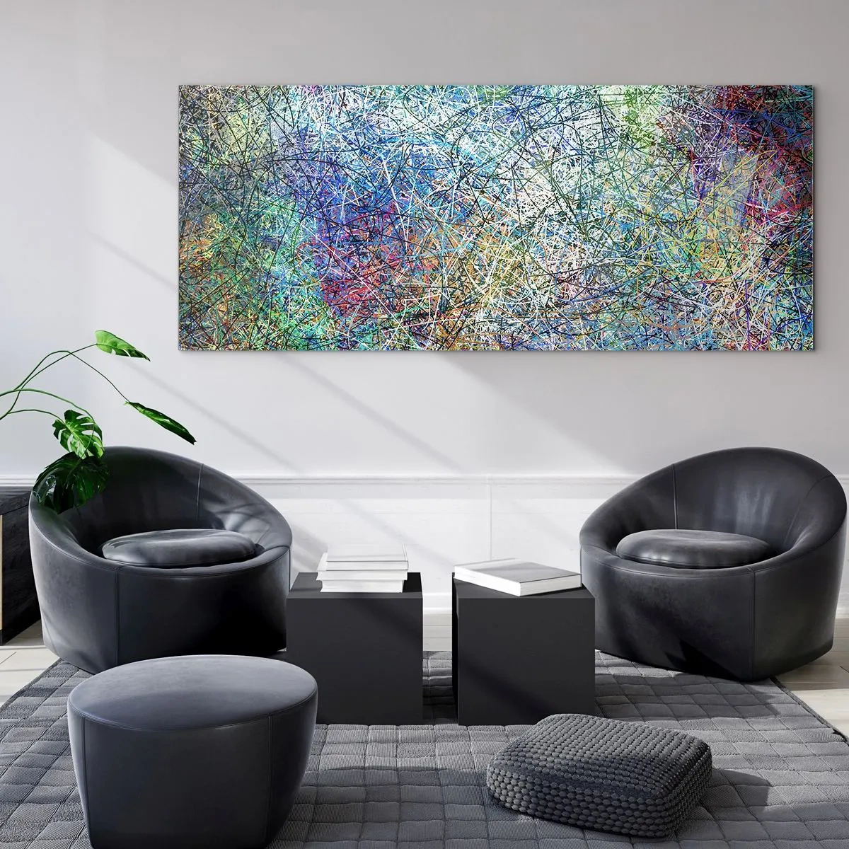 Impression sur verre - Image sur verre - Composition abstraite avec des lignes et des textures multicolores - 140x50cm - Ce n'est pas si simple - Décoration murale moderne pour le salon et la chambre ARTTOR