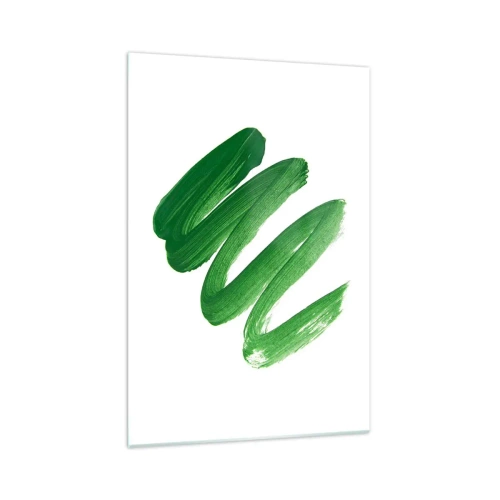 Impression sur verre - Image sur verre - Coup de pinceau abstrait vert sur fond blanc - 70x100cm - Blague verte - Décoration murale moderne pour le salon et la chambre ARTTOR