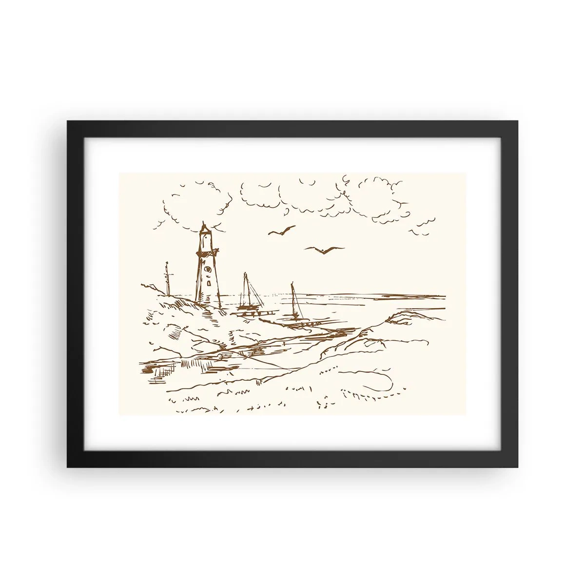 Affiche dans un cadre noir - Poster - Esquisse de souvenirs d'été - 40x30 cm