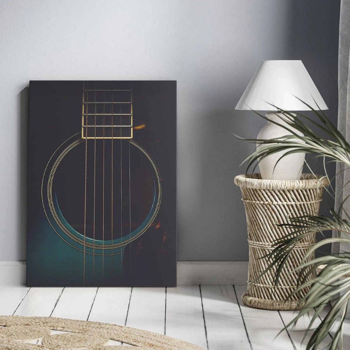 Impression sur toile - Image sur toile - Guitare acoustique dans une lumière sombre et élégante - 50x70cm - Le calme avant la tempête - Décoration murale moderne pour le salon et la chambre ARTTOR