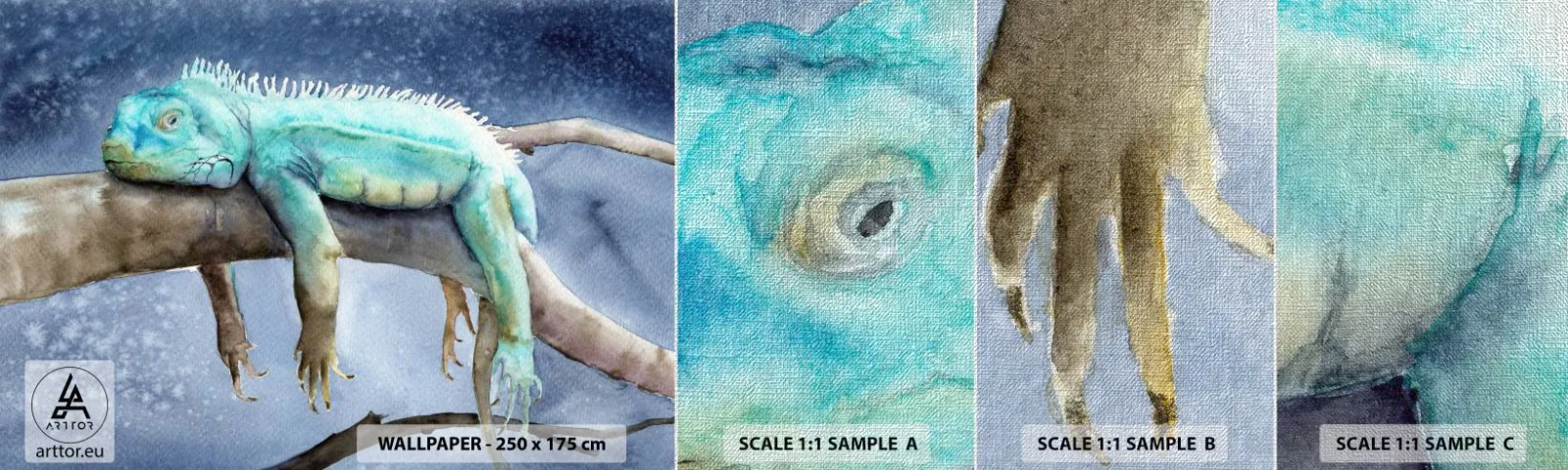 Échantillon de Papier Peint Premium Canvas - Tout va bien! - Caméléon, Animal, Paresse - 100x30 cm