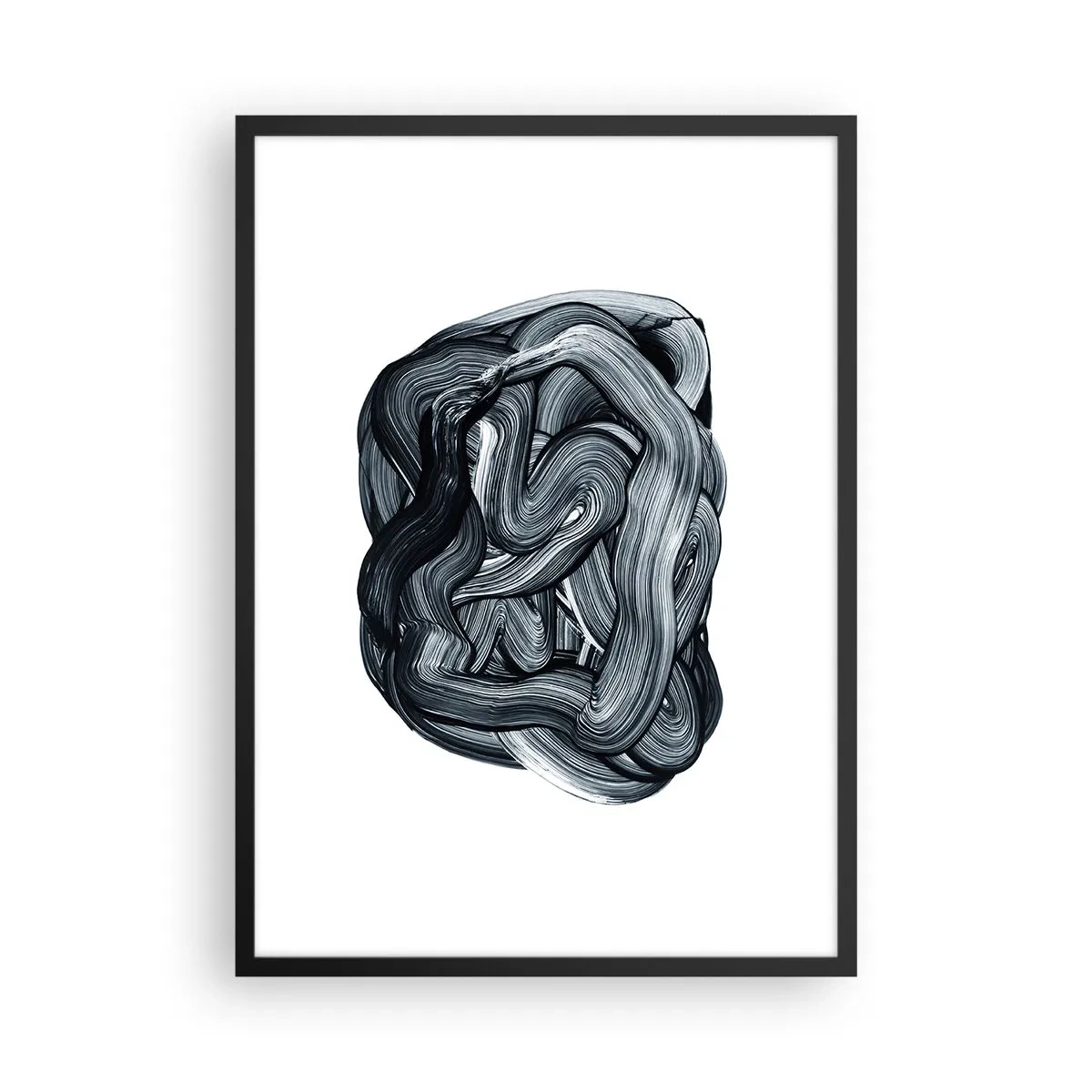 Affiche dans un cadre noir - Poster - Composition abstraite de coups de pinceau en noir et blanc - 50x70cm - Ce n'est pas si simple - Décoration murale moderne pour le salon et la chambre ARTTOR