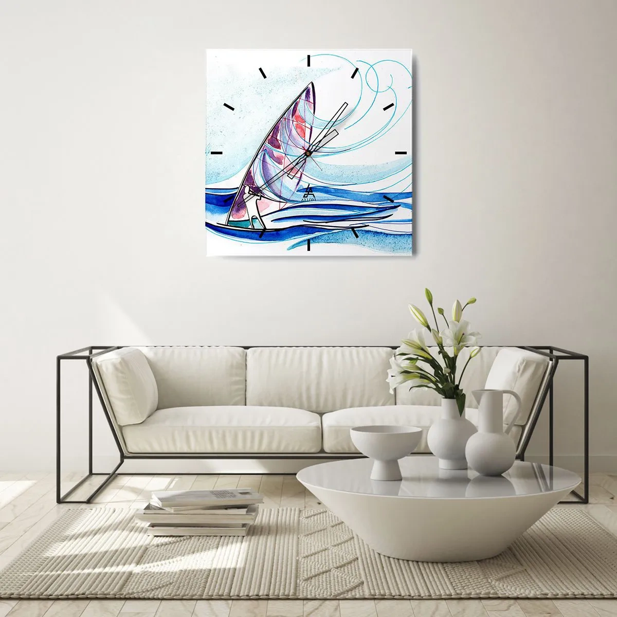 Horloge murale - Pendule murale - Avec le vent au rythme des vagues - 40x40 cm