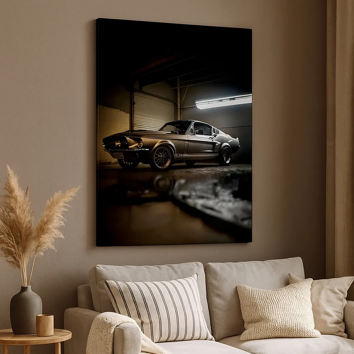 Impression sur toile - Image sur toile - Voiture classique dans un garage rétro - 50x70cm - Retour dans le passé - Décoration murale moderne pour le salon et la chambre ARTTOR