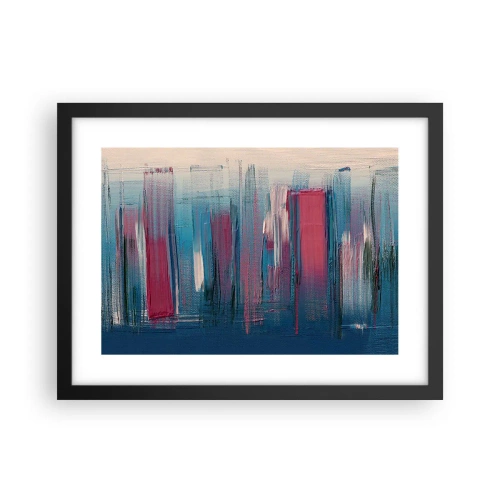 Affiche dans un cadre noir - Poster - Composition verticale en bleu et rouge - 40x30 cm