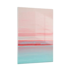 Impression sur verre - Image sur verre - Rayures verticales dans des tons pastel de rose et de bleu - 50x70cm - Abstraction à l'aube - Décoration murale moderne pour le salon et la chambre ARTTOR