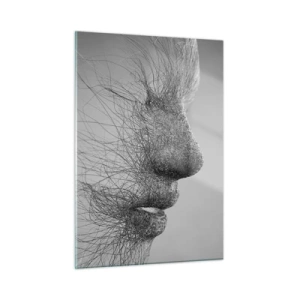 Impression sur verre - Image sur verre - Profil de visage abstrait noir et blanc avec des lignes - 50x70cm - L'esprit du vent - Décoration murale moderne pour le salon et la chambre ARTTOR