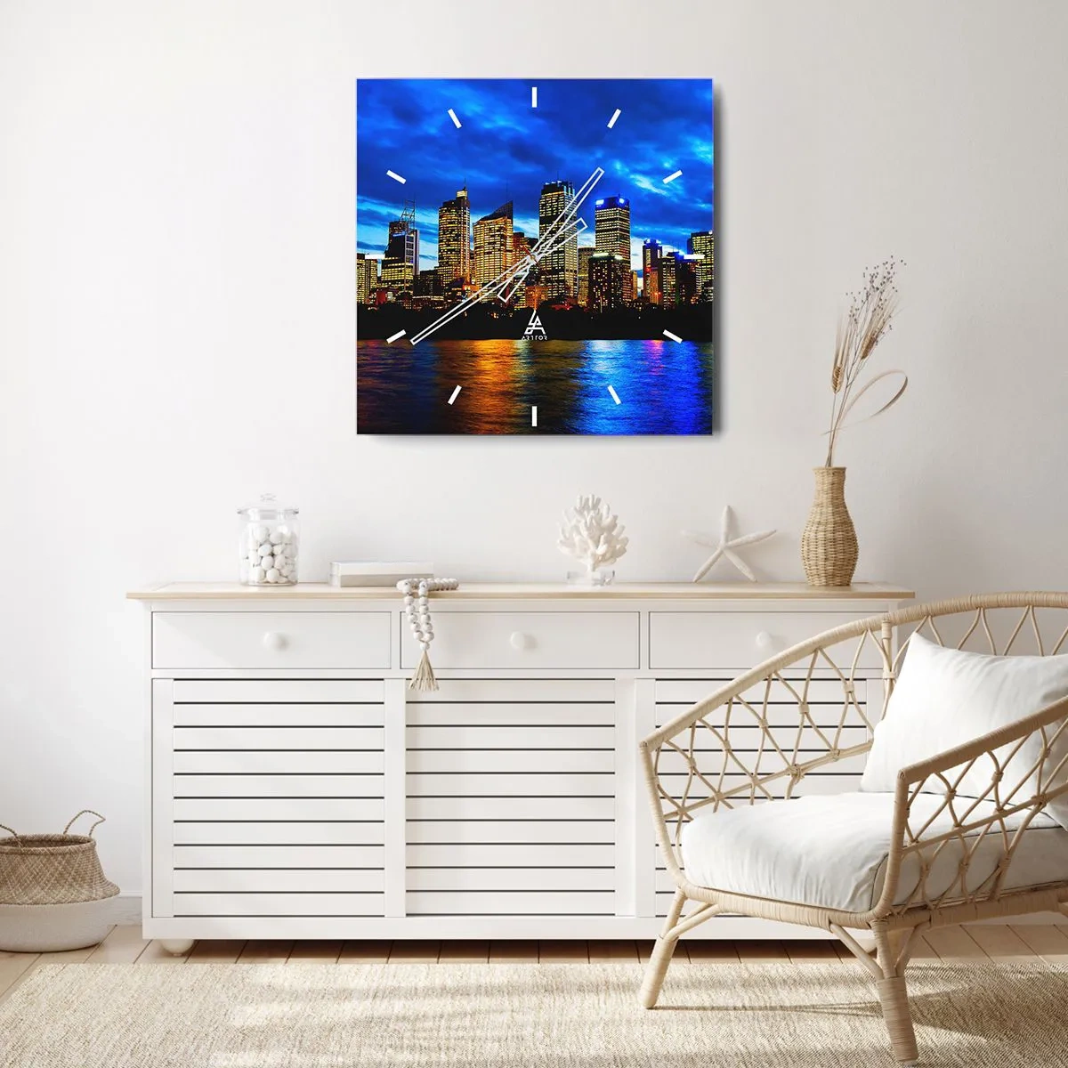 Horloge murale - Pendule murale - Une nuit de lumières et de couleurs - 30x30 cm