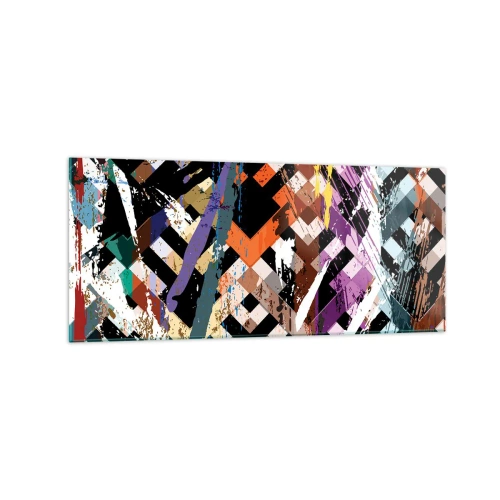 Impression sur verre - Image sur verre - Composition abstraite avec des lignes colorées sur fond noir - 120x50cm - Se mettre au carré - Décoration murale moderne pour le salon et la chambre ARTTOR