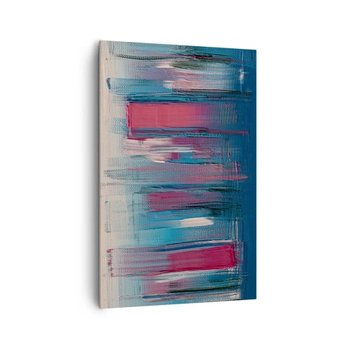 Impression sur toile - Image sur toile - Formes verticales abstraites dans des tons de bleu et de rouge - 80x120cm - Composition verticale en bleu et rouge - Décoration murale moderne pour le salon et la chambre ARTTOR