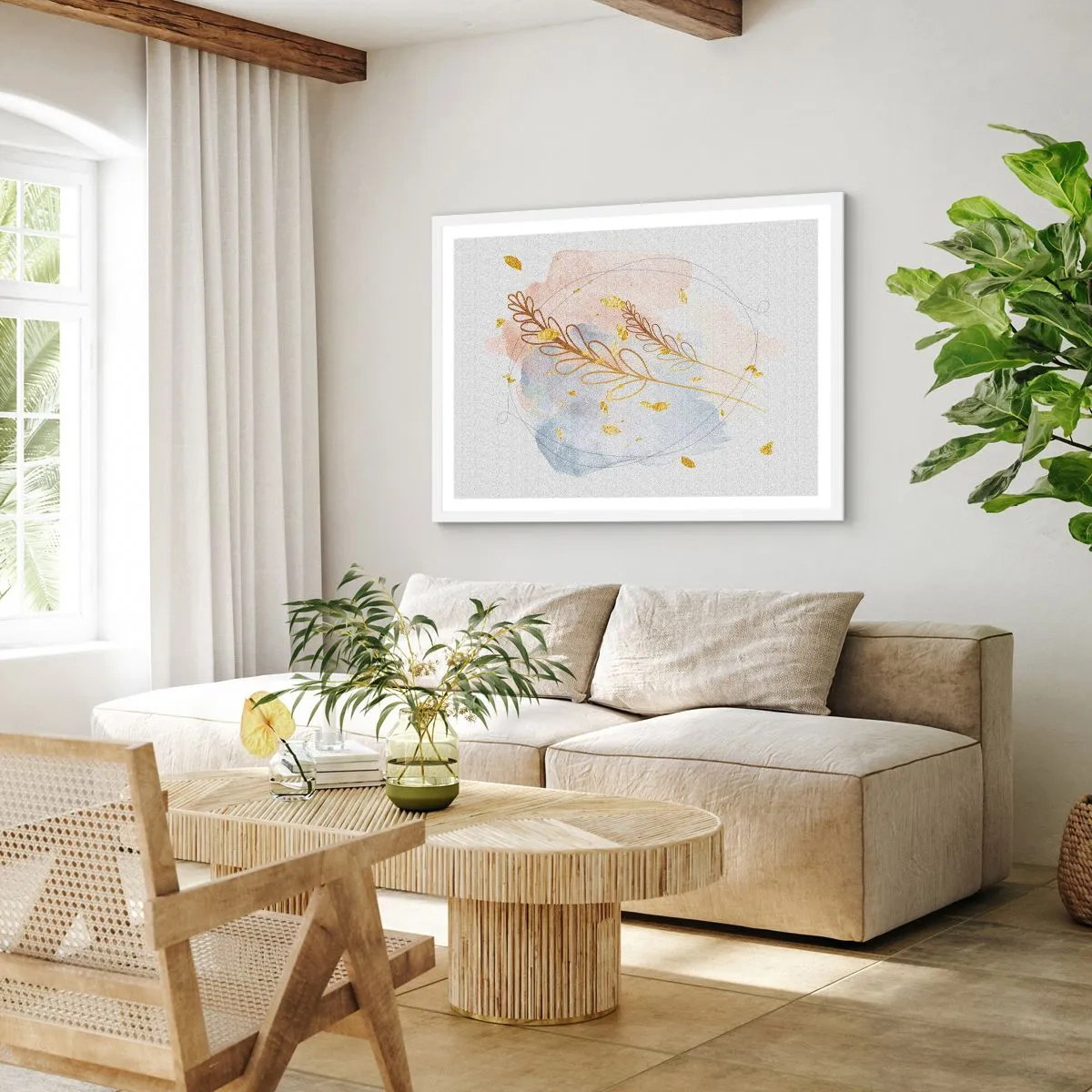 Affiche dans un cadre blanc - Poster - Explosion d'or - 70x50 cm