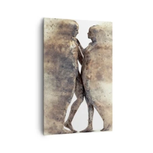 Impression sur toile - Image sur toile - Un duo abstrait de silhouettes aux tons sable - 80x120cm - Ils sont sortis de la poussière pour aimer - Décoration murale moderne pour le salon et la chambre ARTTOR