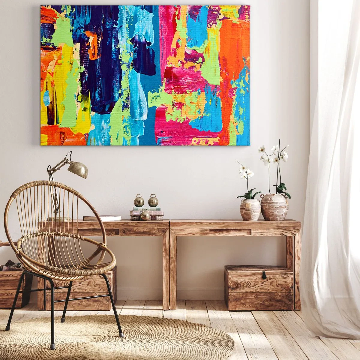 Impression sur toile - Image sur toile - Composition abstraite de couleurs sous une forme dynamique - 70x50cm - La vie est belle! - Décoration murale moderne pour le salon et la chambre ARTTOR