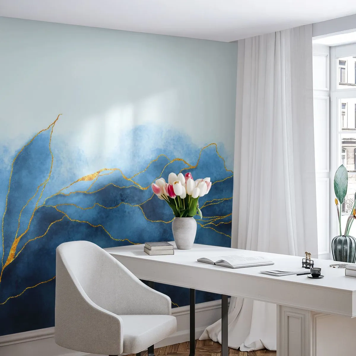 Papier Peint Photo Standard Eco - Bleu doré - Luxe, Charme, Abstraction - 400x280 cm