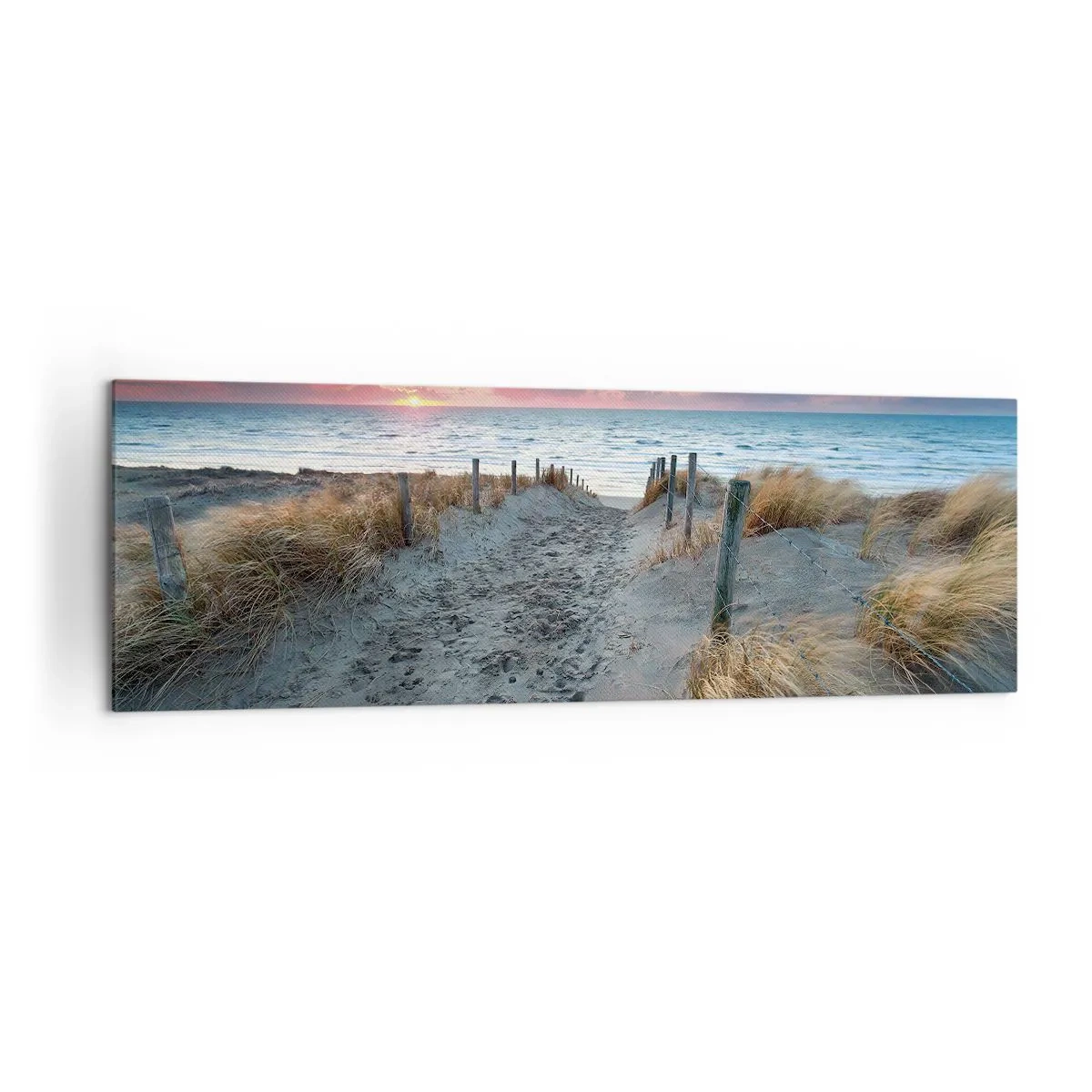 Impression sur toile - Image sur toile - Chemin menant à la plage au coucher du soleil - 160x50cm - Tu as versé l'éclat de l'arc-en-ciel sur les flots - Décoration murale moderne pour le salon et la chambre ARTTOR