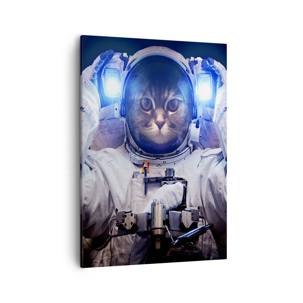 Impression sur toile - Image sur toile - Un chat dans une combinaison d'astronaute avec la Terre en arrière-plan et une lumière vive. - 50x70cm - Houston, vous avez un problème - Décoration murale moderne pour le salon et la chambre ARTTOR