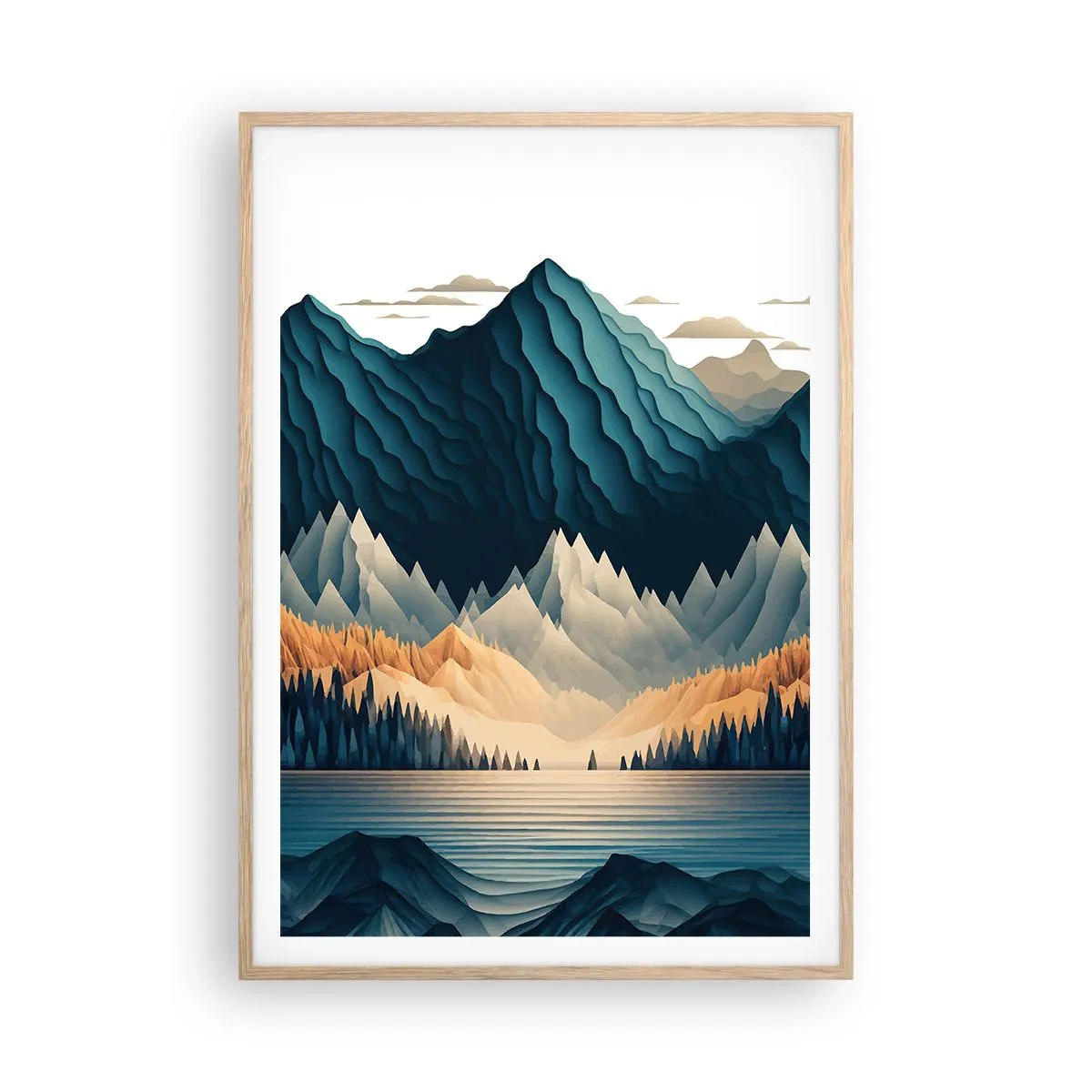 Affiche dans un chêne clair - Poster - Paysage de montagne parfait - 70x100 cm
