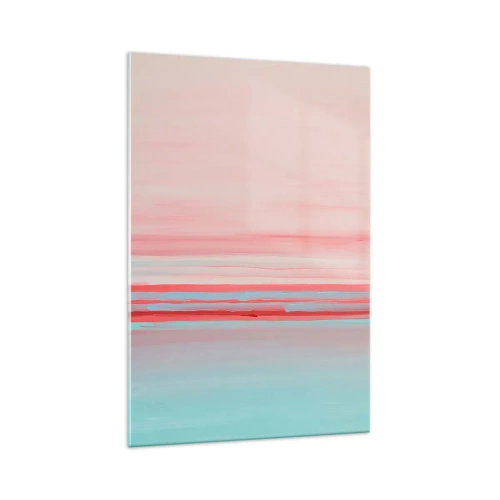 Impression sur verre - Image sur verre - Lignes pastel dans les tons rose et bleu dans une composition minimaliste - 70x100cm - Abstraction à l'aube - Décoration murale moderne pour le salon et la chambre ARTTOR