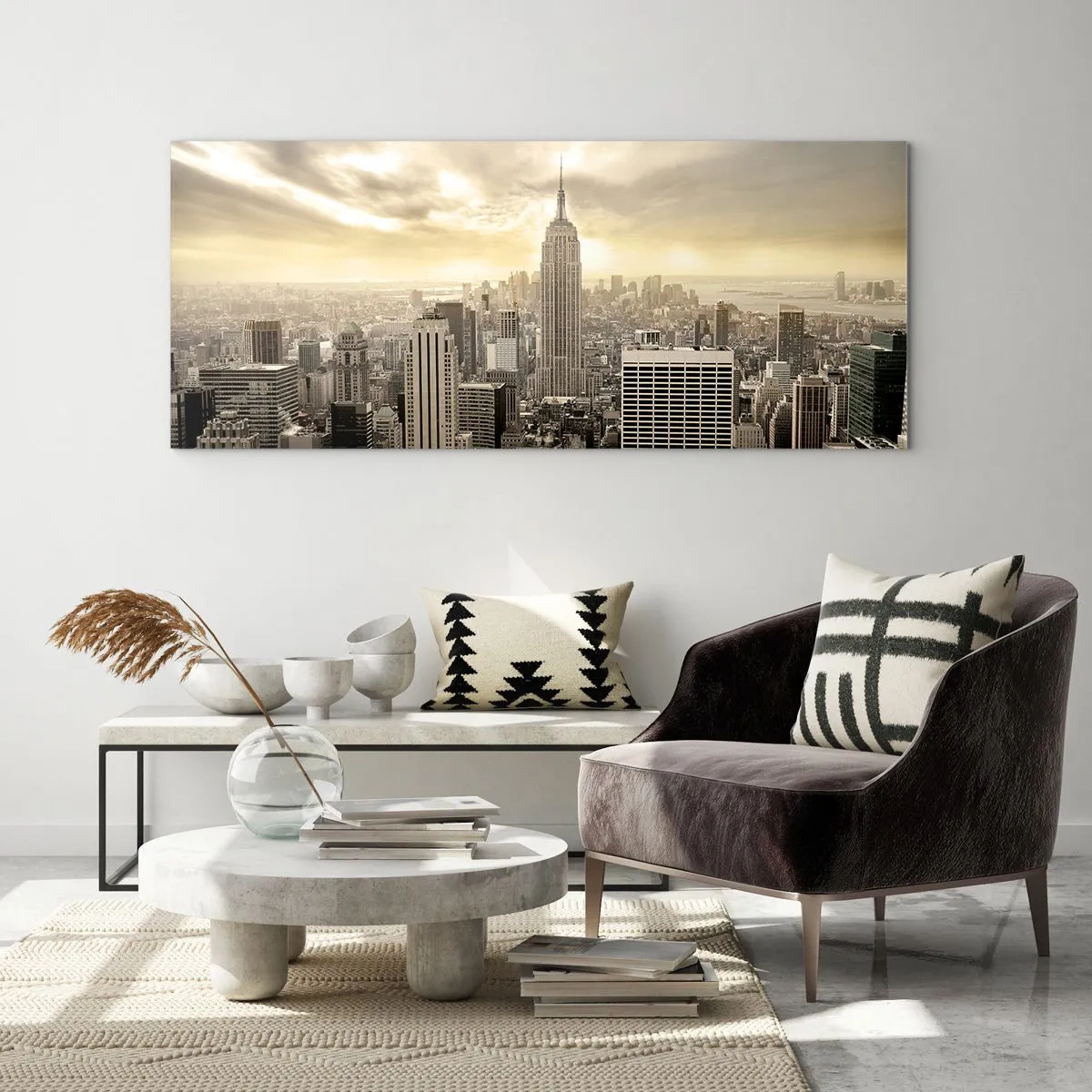 Impression sur verre - Image sur verre - New York tissé de gris - 100x40 cm