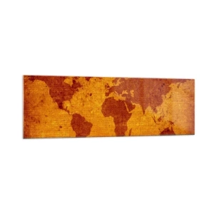 Impression sur verre - Image sur verre - Carte du monde vintage sur fond marron et or. - 160x50cm - Invitation au voyage - Décoration murale moderne pour le salon et la chambre ARTTOR