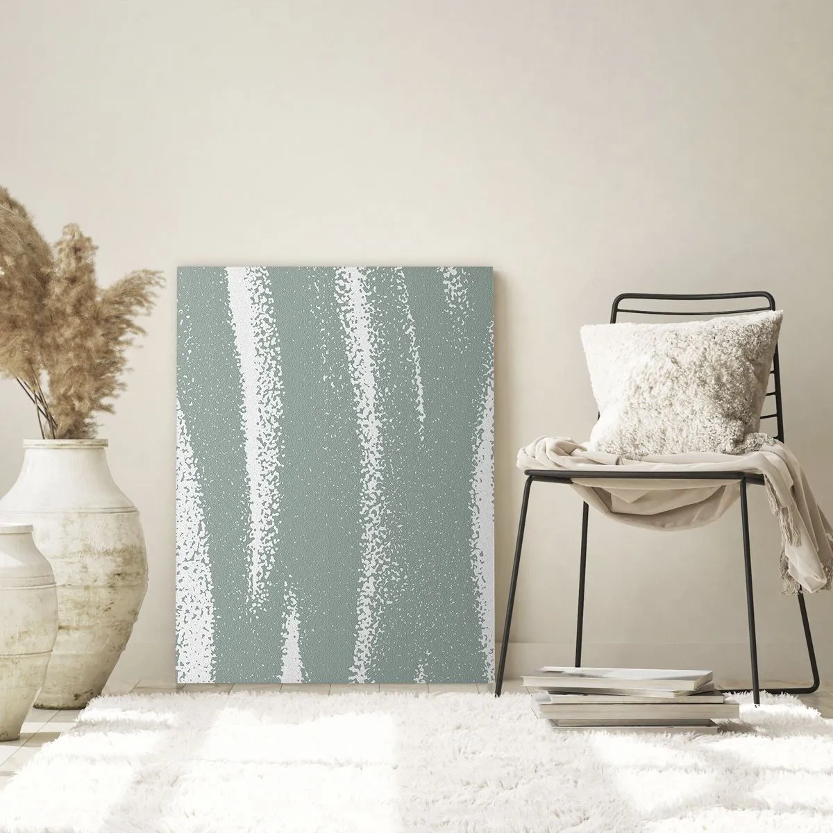 Impression sur verre - Image sur verre - Rayures blanches sur un fond vert frais - 50x70cm - Abstraction dans un climat hivernal - Décoration murale moderne pour le salon et la chambre ARTTOR