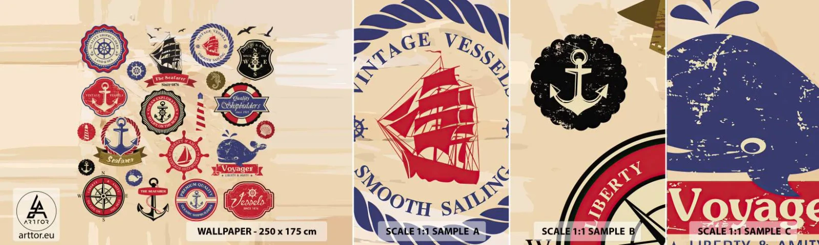 Échantillon De Papier Peint Standard Eco - La fraternité de la voile - Nautique, Ancre, Boussole - 100x30 cm