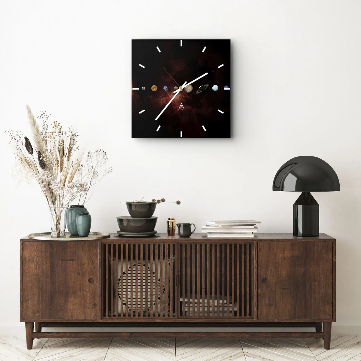 Horloge murale - Pendule murale - Le système solaire avec des planètes sur fond d'espace - 30x30cm - Notre quartier - Décoration murale moderne pour le salon et la chambre ARTTOR
