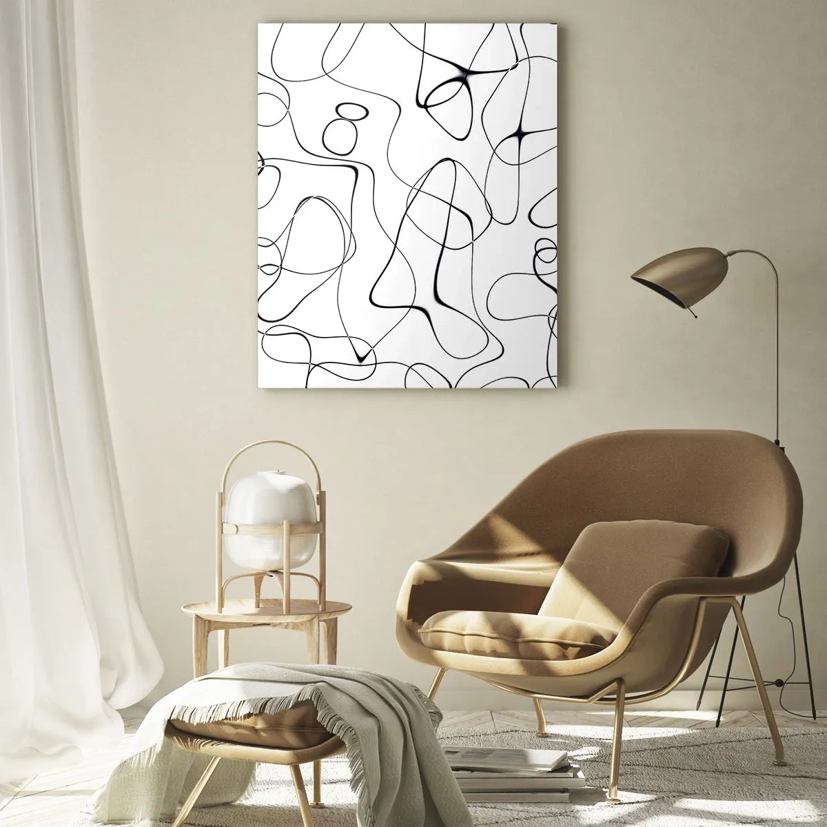 Impression sur verre - Image sur verre - Lignes noires abstraites sur fond blanc - 50x70cm - Le chemin de la vie, les voies du hasard - Décoration murale moderne pour le salon et la chambre ARTTOR