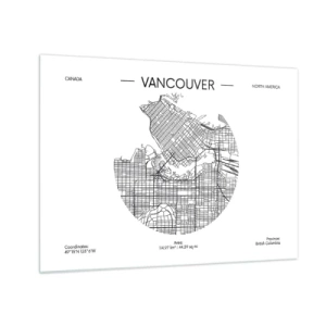 Impression sur verre - Image sur verre - Carte routière en noir et blanc de Vancouver - 70x50cm - Anatomie de Vancouver - Décoration murale moderne pour le salon et la chambre ARTTOR