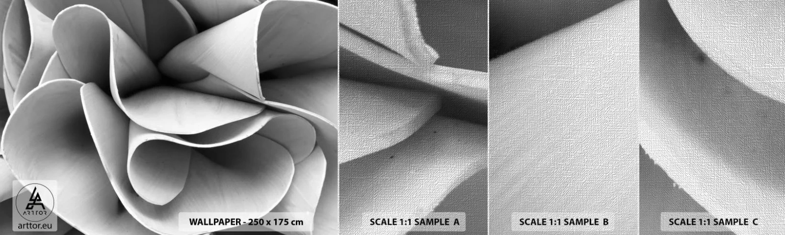 Échantillon de Papier Peint Premium Canvas - Il s'en passe dans l'espace - Abstraction, Morceau, Noir et blanc - 100x30 cm