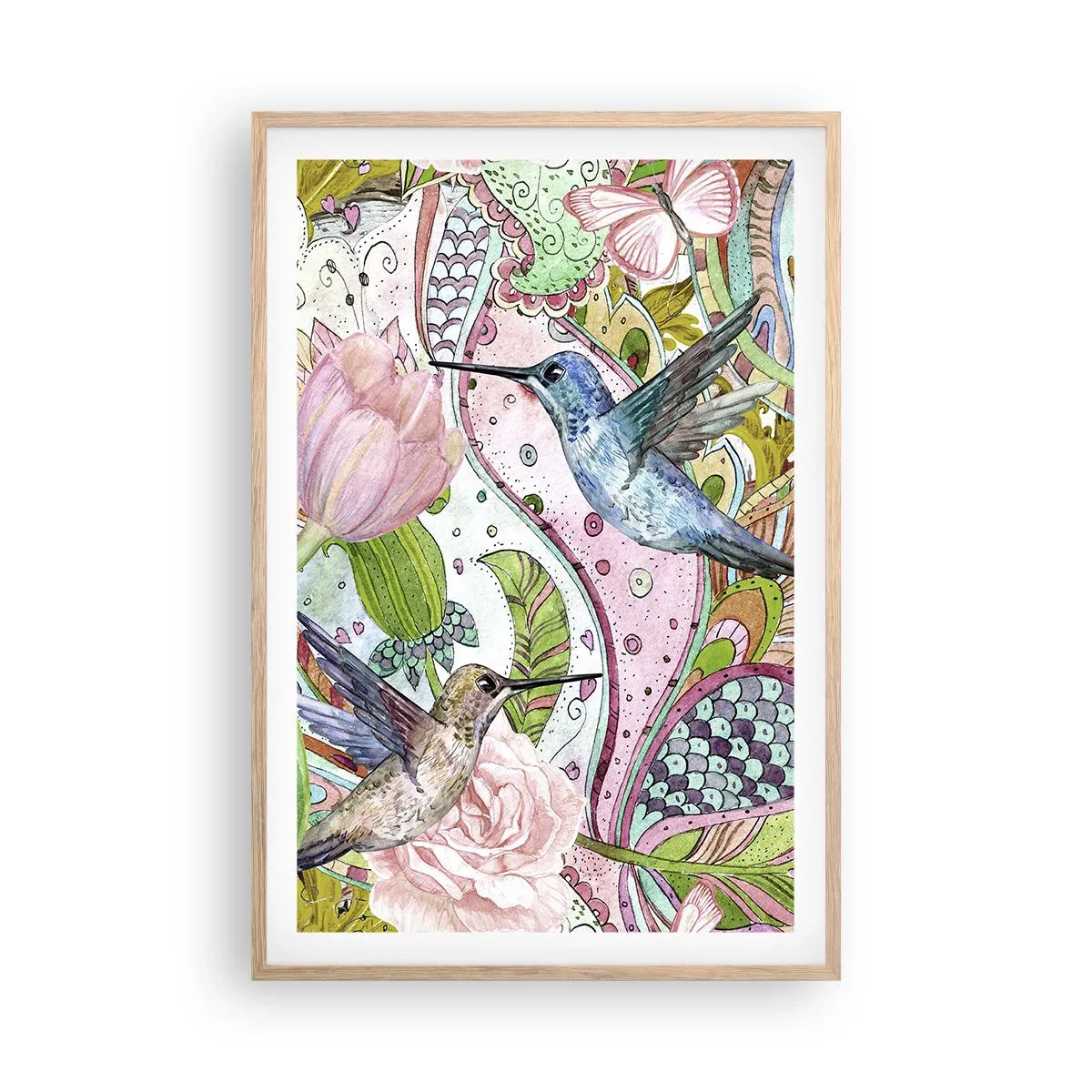 Affiche dans un chêne clair - Poster - Empêtré dans les vignes - 61x91 cm